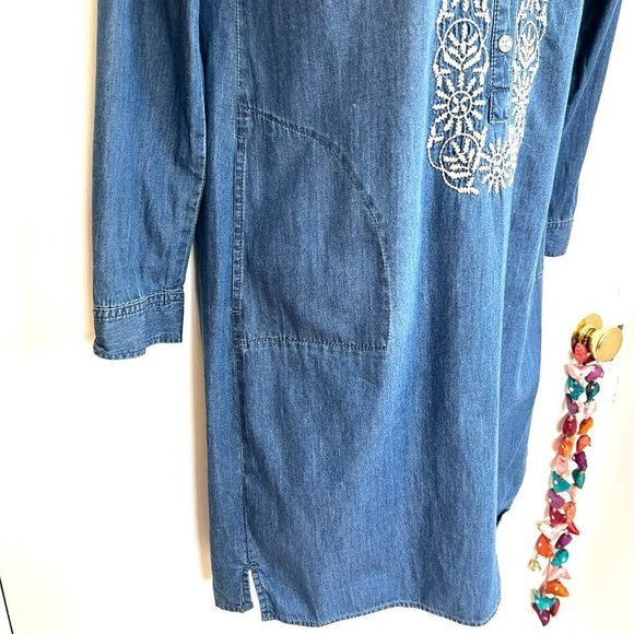 J.JILL CHAMBRAY BLUE SHIRT DRESS EMBROIDERED DETAILS SIZE XS - Picture 5 of 10